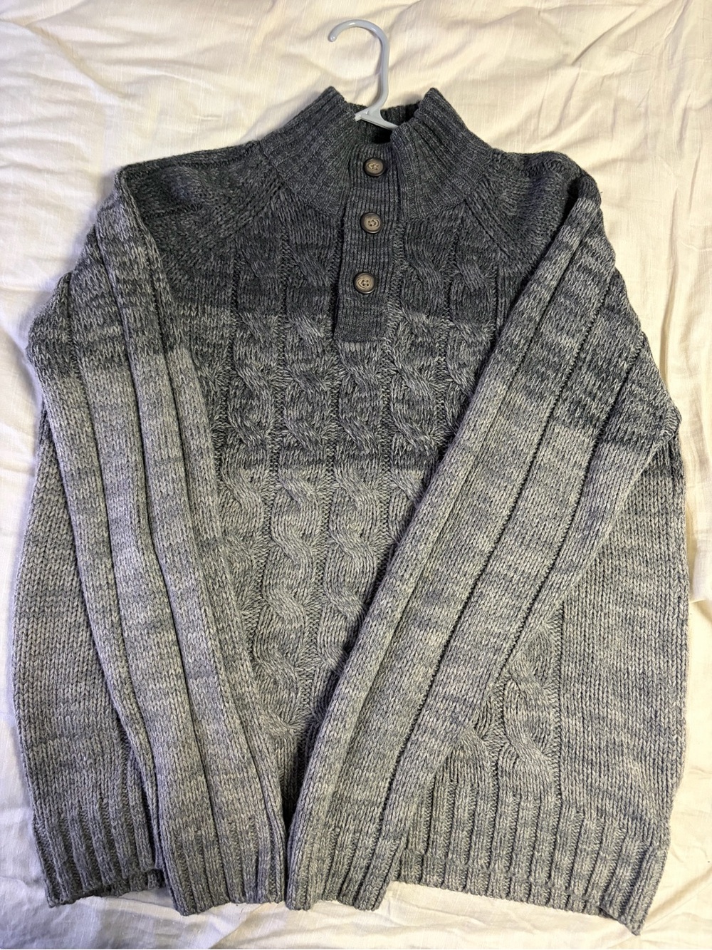 Weatherproof Men's Grey Cable Turtleneck Sweater with Button Placket